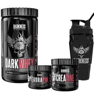Pack Dark Whey 900g Morango + Évora Frutas Vermelhas + Creatine + Coqueteleira