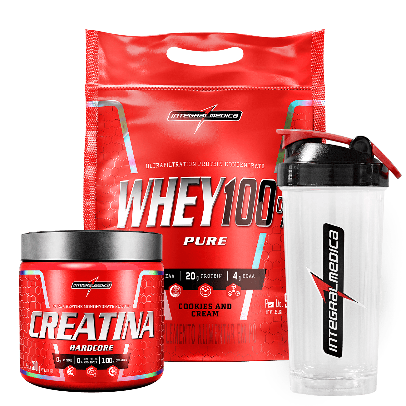Promopack Whey Cookies and Cream 900g + Creatina 300g + Coqueteleira